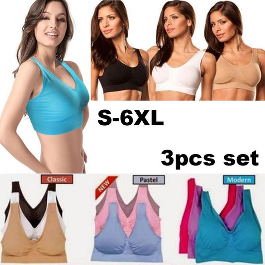 Estorenew 3PCS/lot Plus Size Bras For Women Seamless Bra With Pads Big Size 5XL 6XL Bralette Push Up Brassiere Bra Vest Wireless
