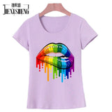 New women Summer Tops Tees Sexy Color Lips Painted T-Shirt