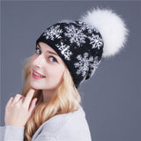 Real mink pom poms wool rabbit fur knitted hat Skullies winter 2020 Winter Collection