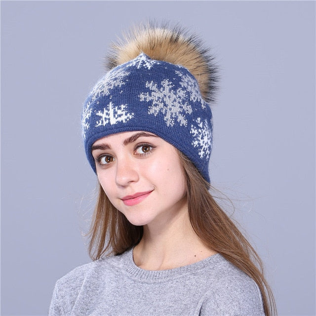 Real mink pom poms wool rabbit fur knitted hat Skullies winter 2020 Winter Collection
