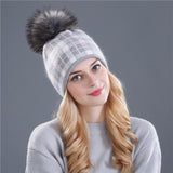 Real mink pom poms wool rabbit fur knitted hat Skullies winter 2020 Winter Collection