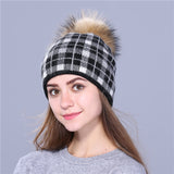 Real mink pom poms wool rabbit fur knitted hat Skullies winter 2020 Winter Collection