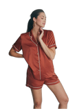 Comfortable and Chic Soft Satin Shorts Pajamas Set Cinnamon for Women Satin Pyjamas